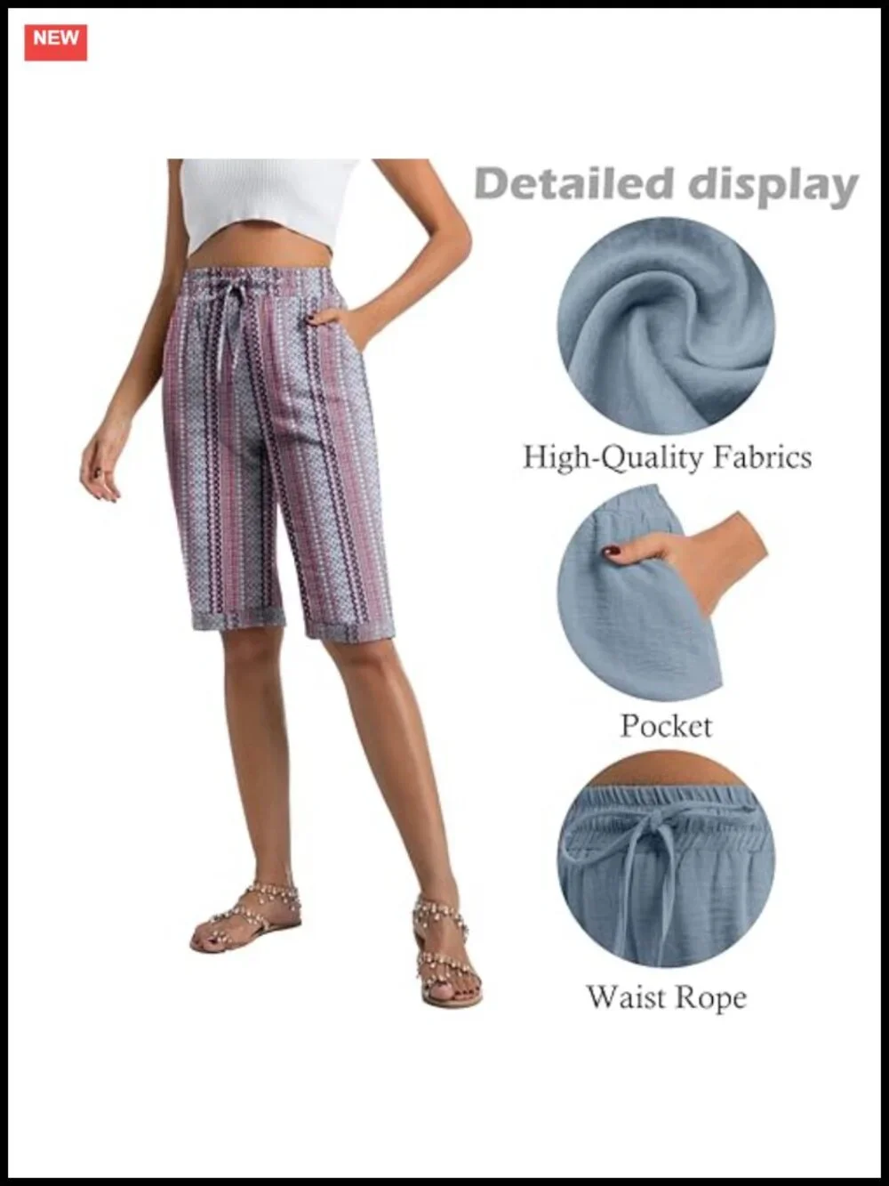 Women's Bermuda Shorts Lightweight Drawstring Knee Length with Pockets